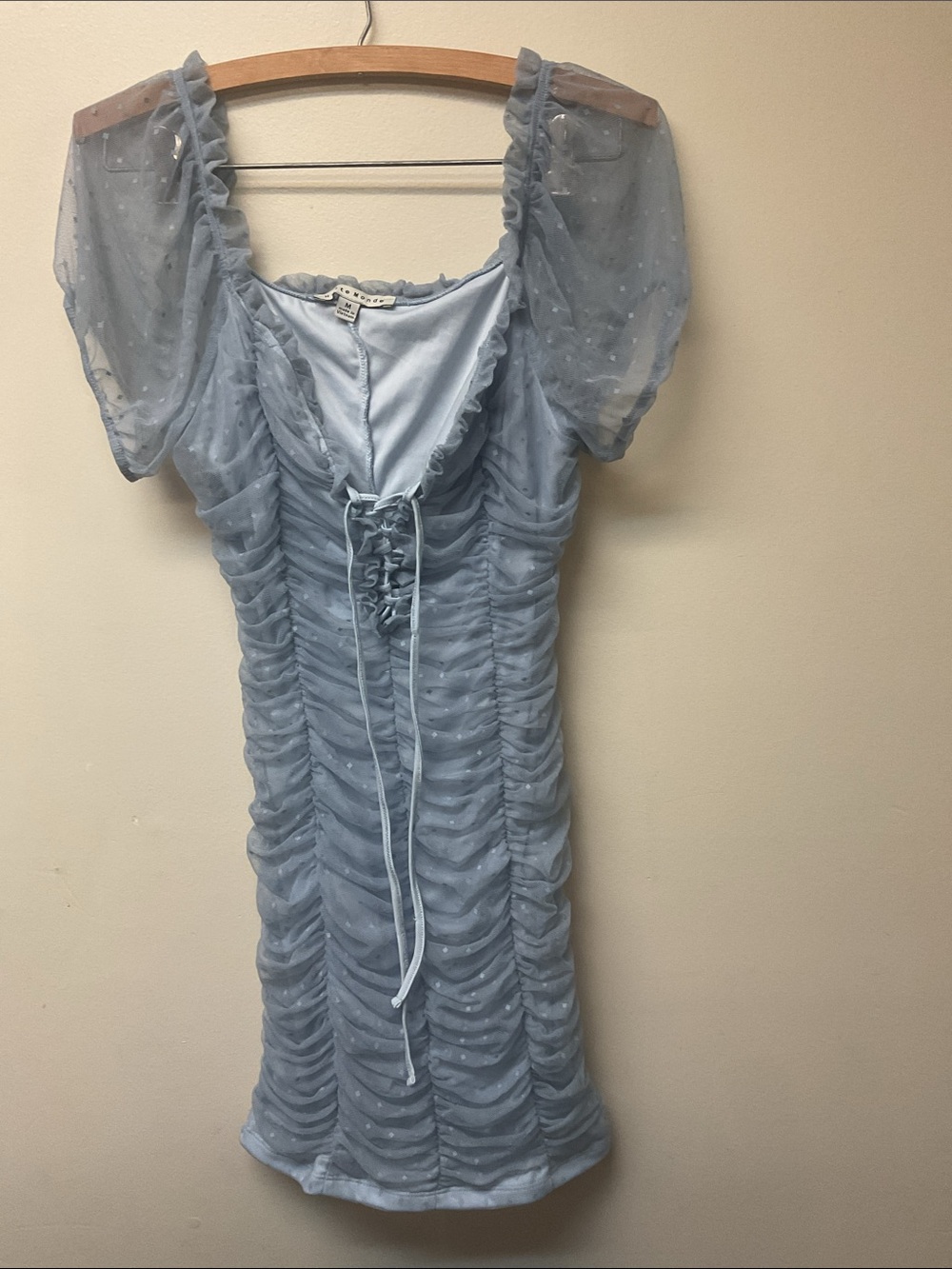 Haute Monde Light Blue Dot Mesh Mini Dress